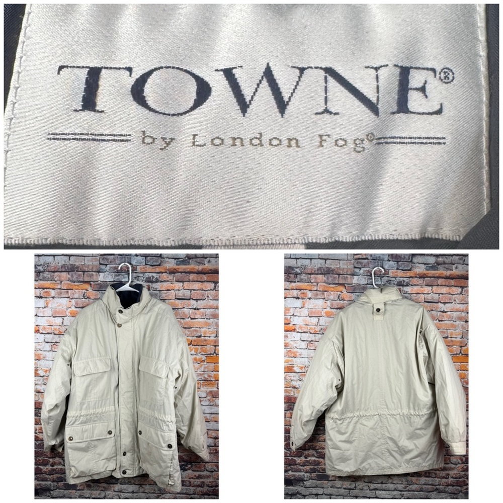 TOWNE London Fog Utility Khaki Field Jacket Removable Liner Beige Large Regular